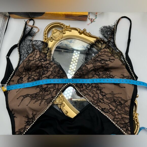 🆕 SELF PORTRAIT 🧿 NWOT Black Lace Satin Maxi Dress, Sz UK 4 / US 0 - Picture 15 of 16